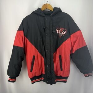 Vintage 90's Chicago Bulks LOGO 7 Puffer Jacket Hooded NBA Men's M